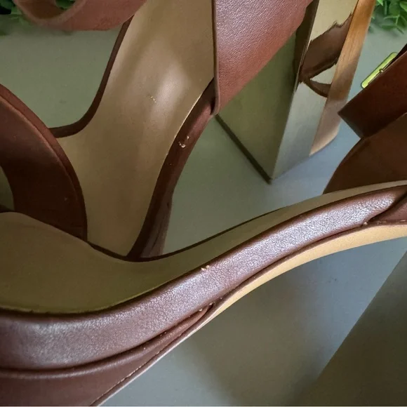 Aldo Priyah 1091435 Chestnut with Wood & Gold Block Heels Women's Size 11 - Picture 14 of 14
